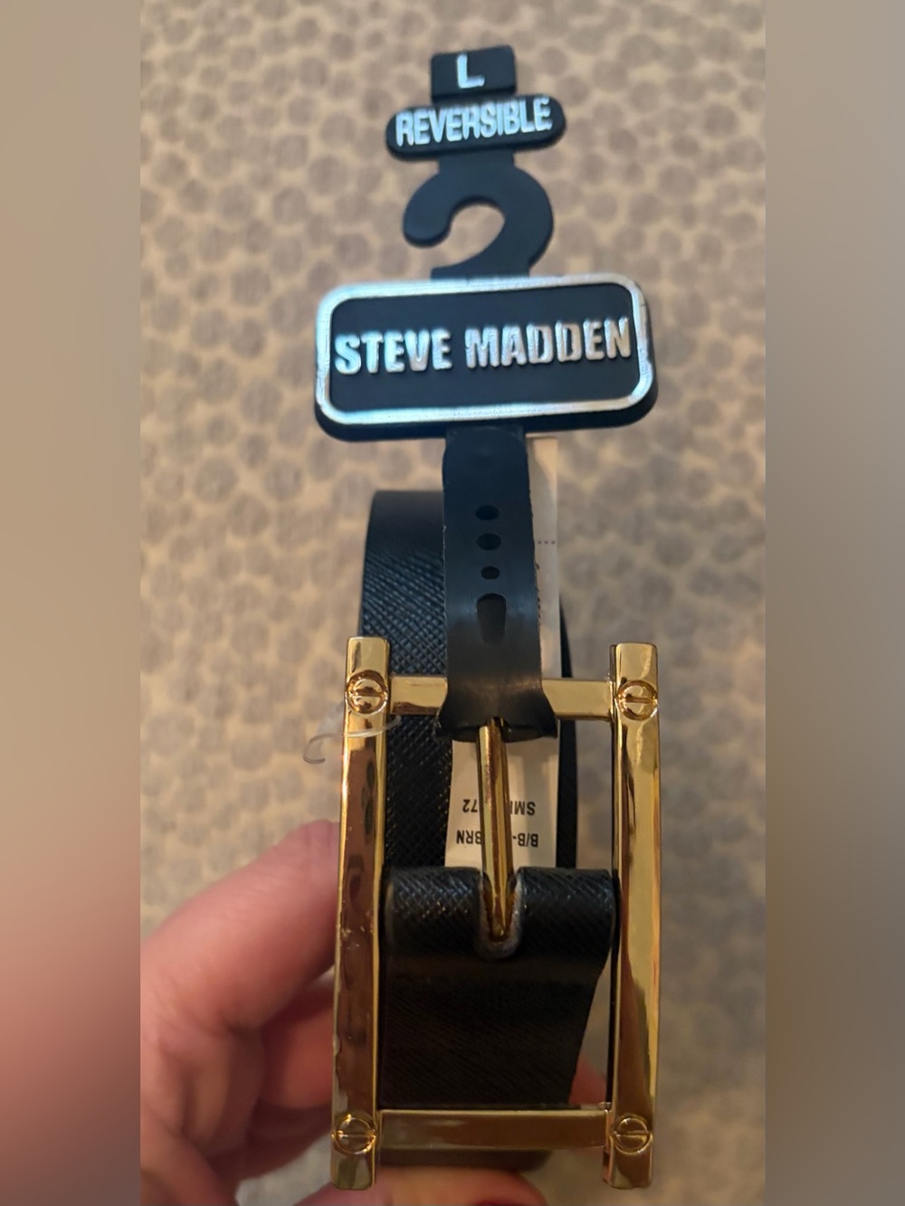 Steve Madden Black Reversible Belt with Gold Buckle